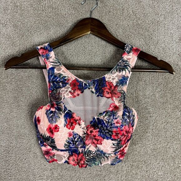 Pink Victoria's Secret Push Up Bralette Bra XS Euphoria Pink Floral Lace Mesh - Picture 2 of 11